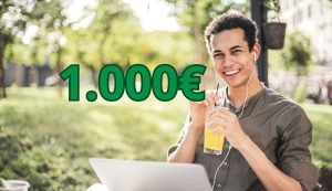 Uomo felice con 1000 euro