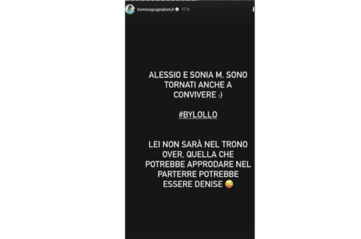 La storia con l'indiscrezione (lorenzopugnaloni.it - tvblog - instagram screenshot) - www.insolenzadir2d2.it