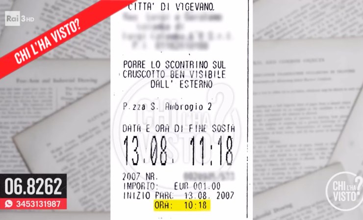 Scontrino mostrato durante la trasmissione Chi l'ha visto Rai 3